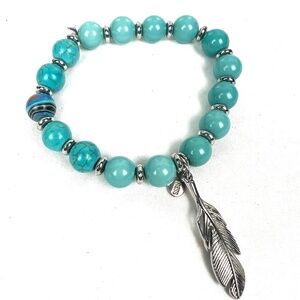 Express Fashion Eagle Feather and Turquoise Stretch Bracelet